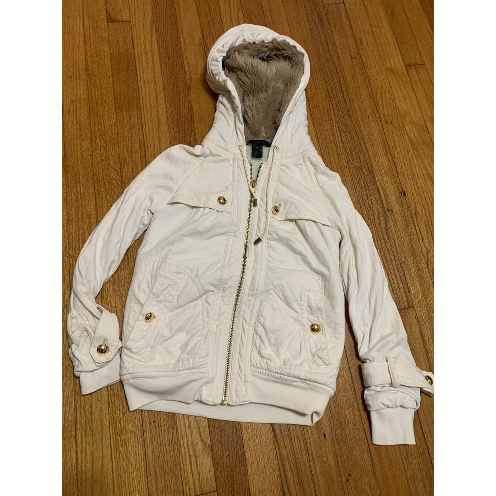 Marc by Marc Jacobs Womens XS Sherpa Lined Hooded Short Cotton Jacket in Cream